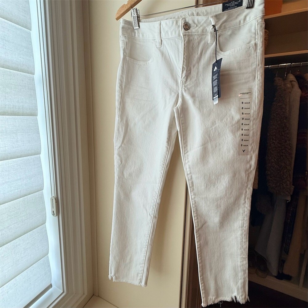 American Eagle AEO Denim Jegging Crop Jeans Womens 8 White Low Rise
